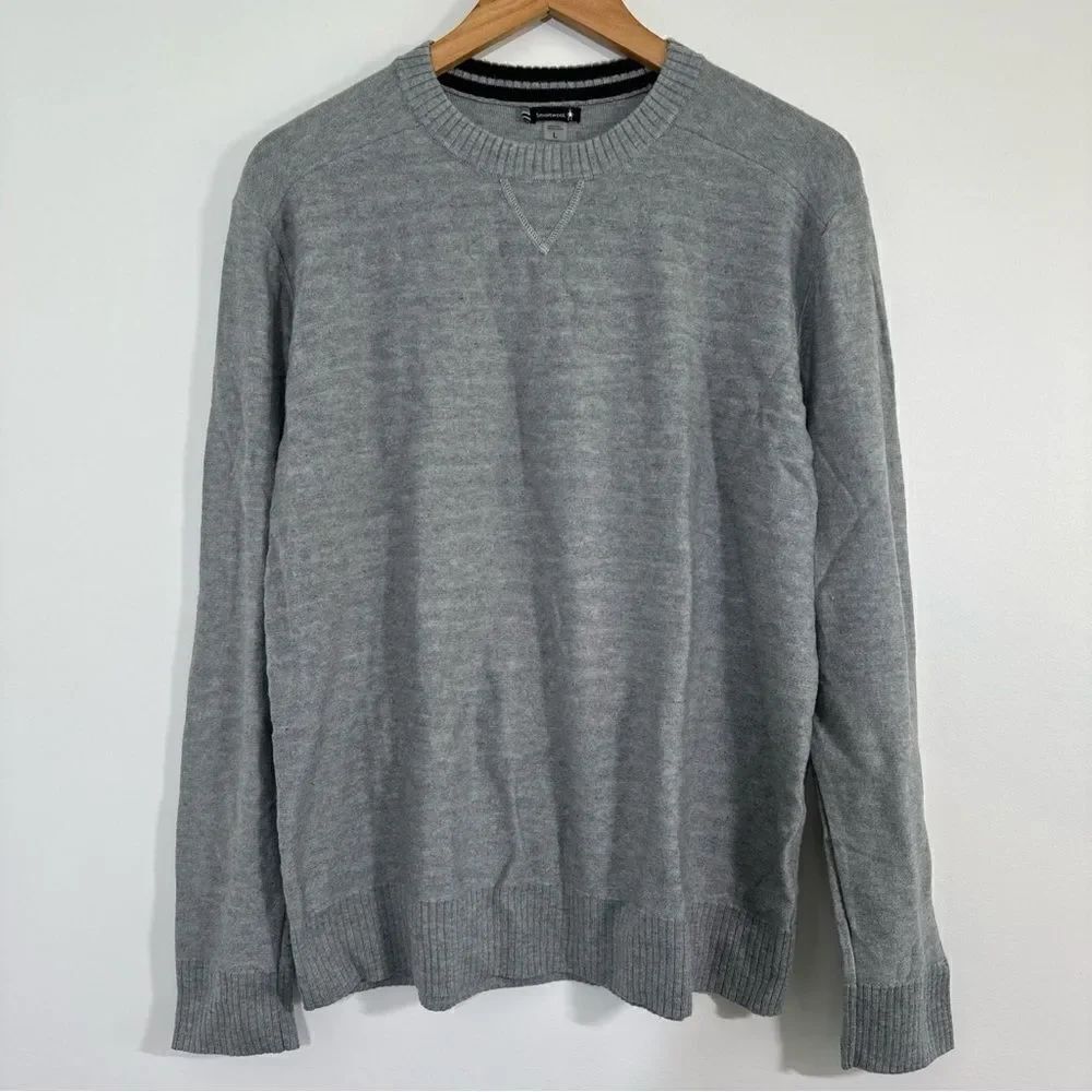 Smartwool Sweater Men's Size Large Gray Crewneck Striped Merino Wool Blend